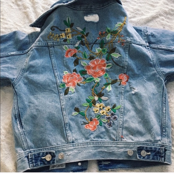 Embroidery distressed jean jacket. (re-listing) - Picture 2 of 2